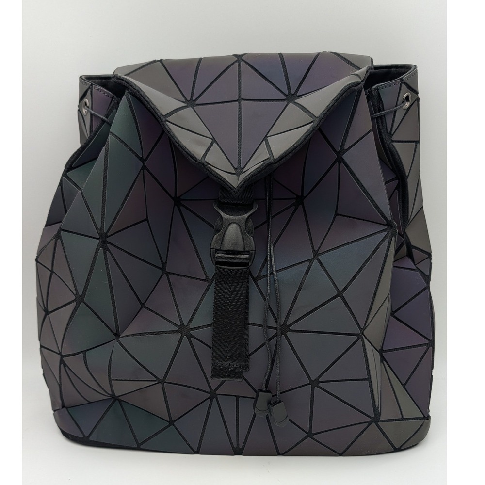 Lovevook Geometric Luminous Backpack Holographic Reflective Drawstring Bag Black